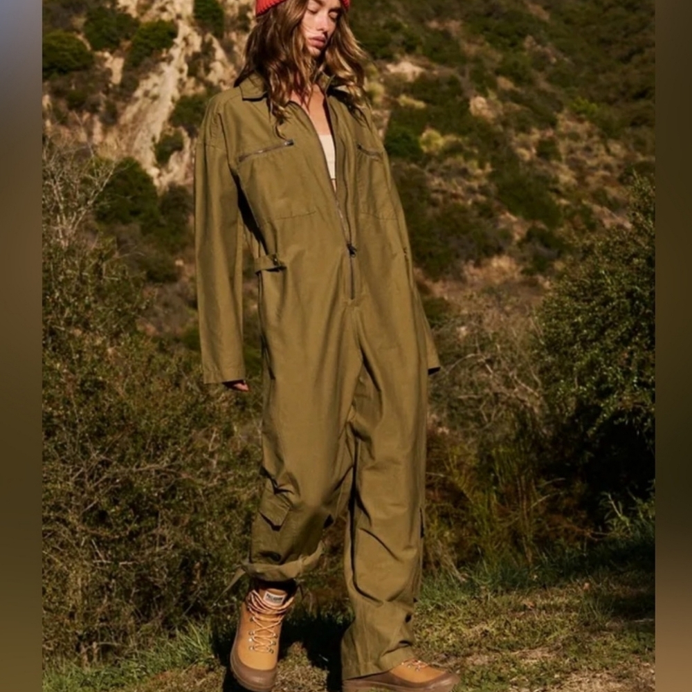 FP Movement Mesmerize Me Oversized Coveralls Jumpsuit XS Army Olive Green New